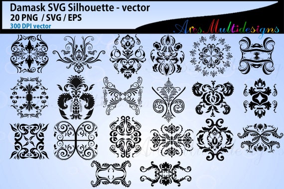 Download Damask Svg Cut Silhouette Damask Vector Damask Floral Etsy
