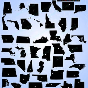 Carte des 50 États-Unis avec capitale / États avec capitale / Silhouette de carte des États-Unis / SVG / EPS / PNG / noms des États / État à État
