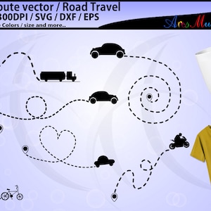 Weg reizen SVG / weg route svg / auto silhouet / auto's stippellijn svg / fiets reizen svg / trein vector silhouet / reizen silhouet