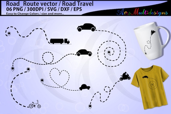 Road travel SVG / road route svg / car silhouette / cars dotted line ...