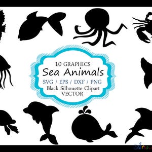 Silhouette d'animaux marins / vecteur animal marin / fichier SVG animal marin / vecteur EPS / clipart animaux marins