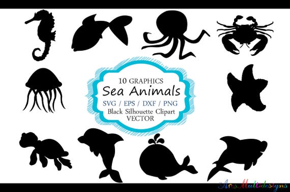 Sea animals silhouette / vector sea animal / sea animal SVG file / EPS vector / sea animals clipart Il_570xn
