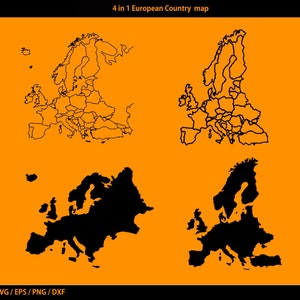 Carte des pays européens silhouette vecteur / contour plus silhouettes / SVG / EPS / PNG /