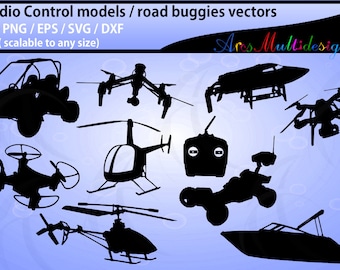 Radio Control model svg /  road buggies svg /quad copters / drones plane svg, helicopter, speed boat svg / eps / dxg / png / isolated vector