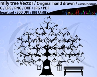 41 hearts family tree clipart SVG, EPS, Dxf, Png, Pdf, Jpg / 41 spots family tree /hand drawn tree svg vector / Commerical & personal use