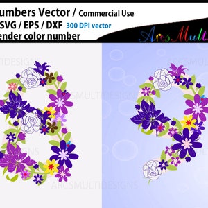 Floral numbers SVG / lavender floral number / flower numbers vector / 0 to 9 numbers / flourish numbers image 7