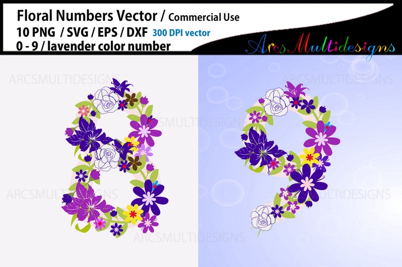 Floral numbers SVG / lavender floral number / flower numbers vector / 0 to 9 numbers / flourish numbers image 7