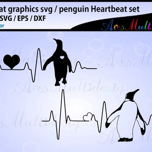 Penguin heartbeat graphics and illustration / heartbeat graph SVG / beats svg vector / penguin outline heart beat svg image 3