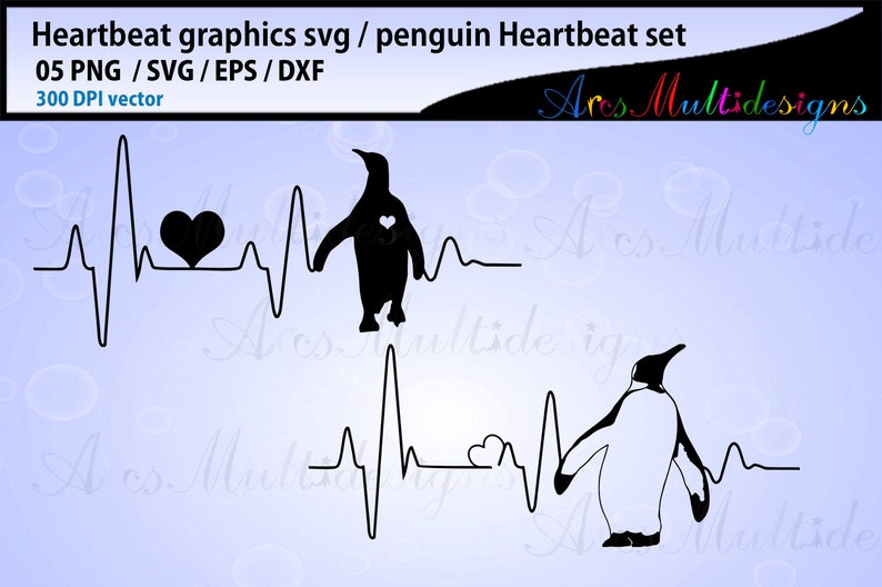 Penguin heartbeat graphics and illustration / heartbeat graph SVG / beats svg vector / penguin outline heart beat svg image 3