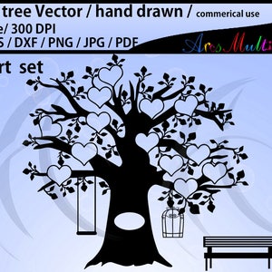 13 hearts family tree clipart SVG, EPS, Dxf, Png, Pdf, Jpg /family tree silhouette /hand drawn tree svg vector / Commerical & personal use