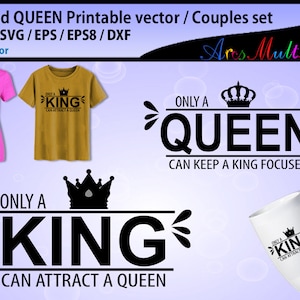 Silhouette coupée roi et reine svg / fichier de coupe vectoriel / SVG / Png/ roi / reine / imprimable / haute qualité / DXf / EP / mis à jour