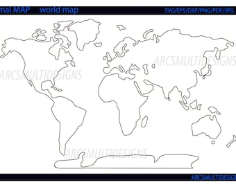 Outline World Map Etsy