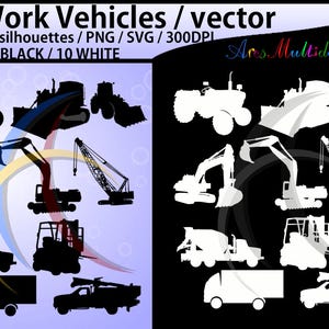 Arbeitsfahrzeug / Arbeitsfahrzeuge Silhouette / SVG-Datei / Baumaschinen Silhouetten / druckbare Fahrzeug Silhouette / Vektor EPS