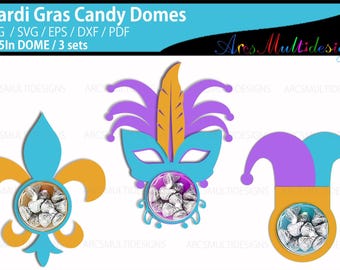 Mardi Gras Candy Dome Template: Mask, Hat, Fleur de Lis (Digital Download)