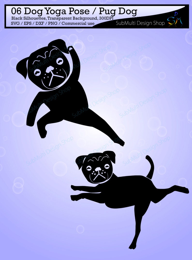 yoga silhouette svg / dog yoga pose / pug dog yoga pose / silhouette / printable clipart / vector / PNG / SVG / EPS / DXf / isolated cartoon image 2