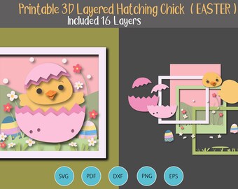 3D Layered SVG Easter Hatching chick