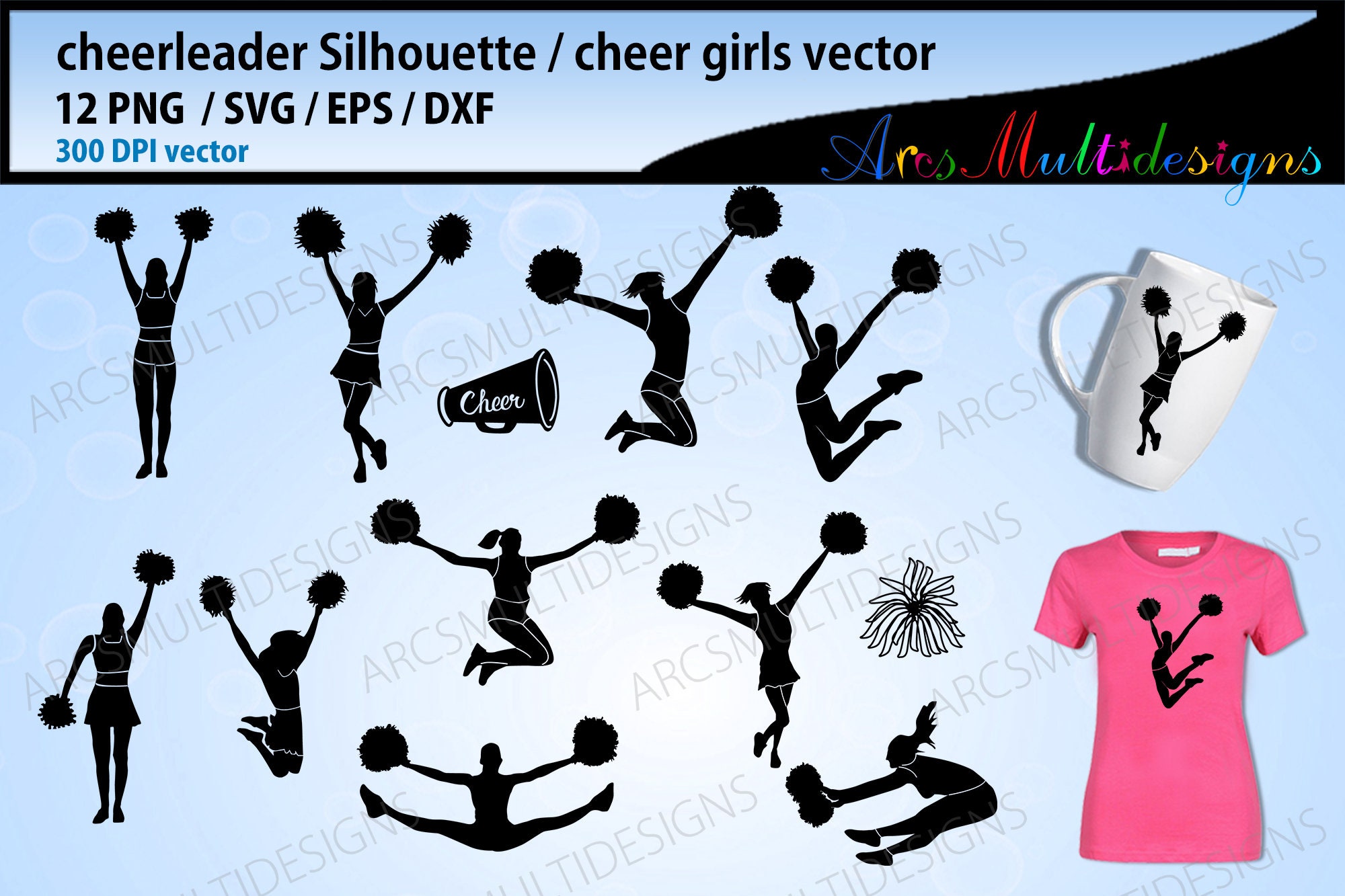 Silhouettes girls cheerleaders with pom-poms Vector Image