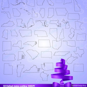 Mapa de 50 estados unidos / mapa de contorno de estados / silhueta de mapa dos estados unidos / contorno para impressão / 50 estados / nomes de estados / vinil / EPS / SVG / PNG