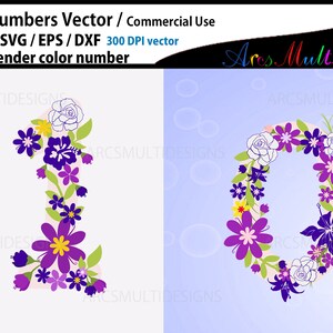 Floral numbers SVG / lavender floral number / flower numbers vector / 0 to 9 numbers / flourish numbers image 3