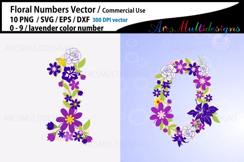 Floral numbers SVG / lavender floral number / flower numbers vector / 0 to 9 numbers / flourish numbers image 3