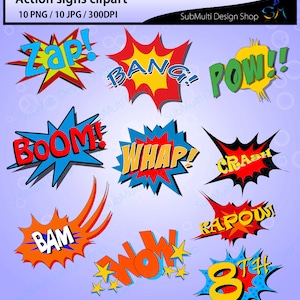 action signs / High Quality clipart / action sign silhouette / zap clipart / bang clipart / pow clipart / boom clipart /pop art / comic book