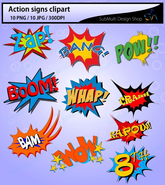 action signs / High Quality clipart / action sign silhouette / zap clipart / bang clipart / pow clipart / boom clipart /pop art / comic book Il_570xn