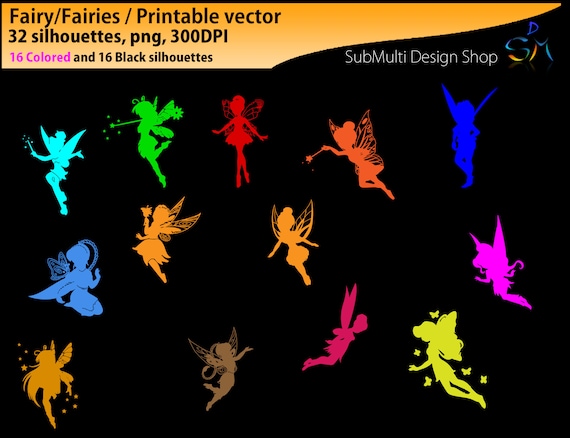 fairy silhouette /fairies / fairy /SVG / EPS /PNG/ Dxf /fairies silhouttes / fairies colored / vector /silhoutte / printable fairies/Hq Il_570xn