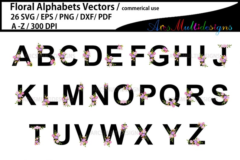 Floral Alphabet SVG Bundle / Floral Alphabet clipart / Letters with Flowers / Wedding floral clipart image 1