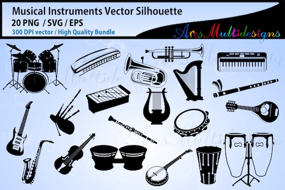 musical instruments svg silhouette / musical instruments vector silhouette / musical instruments bundle svg - printable , EPS, SVG, Png Il_570xn