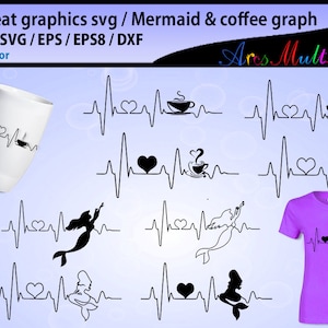 zeemeermin hart beat svg / koffie hart beat svg / hartslag graphics en illustratie / hartslag grafiek SVG - vector