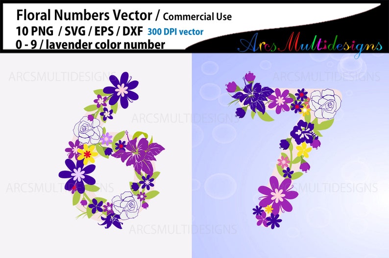 Floral numbers SVG / lavender floral number / flower numbers vector / 0 to 9 numbers / flourish numbers image 6