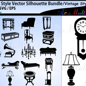 Elementi barocchi e oggetti SVG silhouette vettoriali / Mobili Silhouette svg / Barocco svg vettore / Silhouette barocca