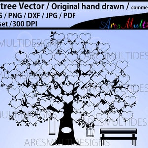 69 hearts family tree clipart SVG, EPS, Dxf, Png, Pdf, Jpg /family tree silhouette /hand drawn tree svg vector / Commerical & personal use
