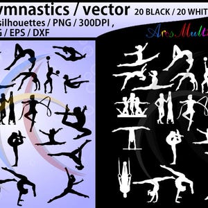 Gymnastics silhouette svg / Gymnastics clipart / silhouette / Gymnastics printable vector file : black and white / SVG / Png / EPS / DXf