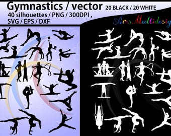 Gymnastics silhouette svg / Gymnastics clipart / silhouette / Gymnastics printable vector file : black and white / SVG / Png / EPS / DXf