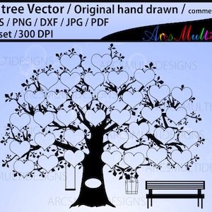 35 heart family tree clipart, EPS, Dxf, Png, Pdf, Jpg, SVG /family tree silhouette /hand drawn tree svg vector / Commerical & personal use