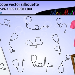 Stethoscoop SVG silhouet Bundel / Stethoscoop vector / Stethoscoop digitale clipart / Svg, Eps, Dxf, Png / hart Stethoscoop