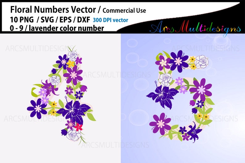 Floral numbers SVG / lavender floral number / flower numbers vector / 0 to 9 numbers / flourish numbers image 5