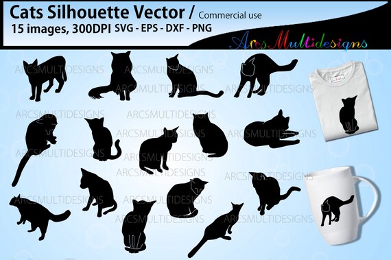 Cat silhouette / cat vector / vector kitten / kitten silhouette / printable cat silhouette / svg cat cutting files Il_570xn