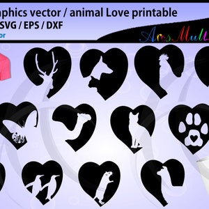 Amour animal SVG / cerf amour svg / chat amour svg / chien amour svg / patte d'impression amour / pingouin amour svg / animaux forme de cœur / coeur svg