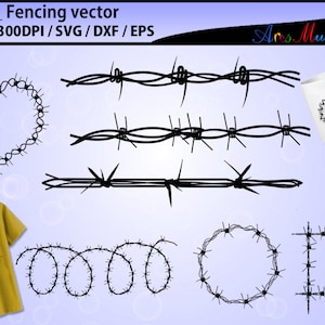 Barbed wire silhouette svg / barbed wire pack vector / fence svg / barbed wire - vector EPS, SVG , DXF, Png