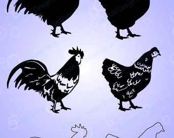 chicken and rooster silhouette / commercial & personal use/ silhouette / bestselling svg / SVG / Eps / Dxf / Png / animal silhouette