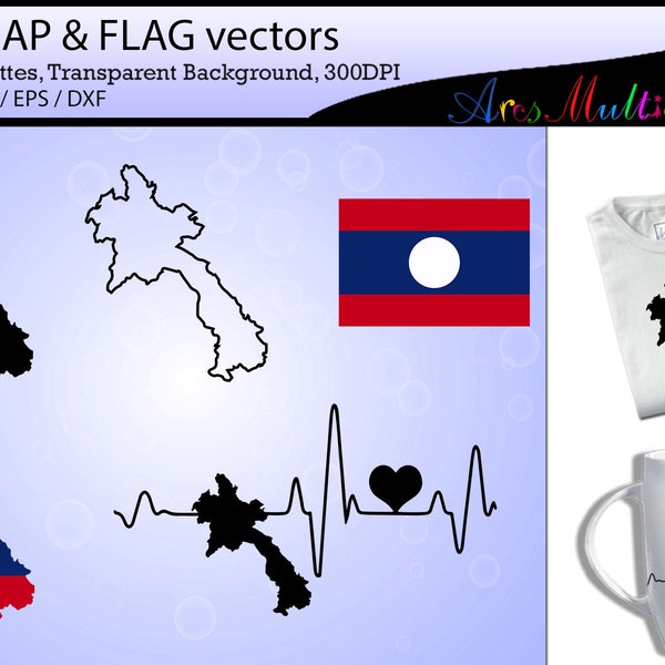 Laos map SVG / Laos Flag SVG / Laos map silhouette vector / Laos heartbeat clipart