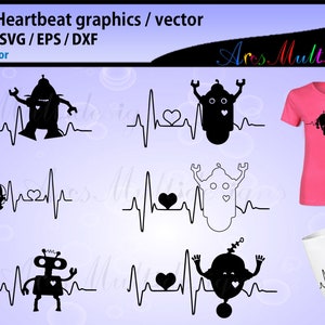 robot heartbeat graphics SVG/robot heartbeat SVG/robot heartbeat silhouet/grappig robot heartbeat SVG