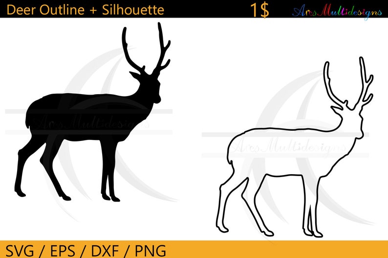 Download Clip Art 1 Dollar Deer Outline Svg Deer Silhouette Outline Wild Animals Silhouette Svg Deer Svg Cutting Templates Eps Svg Png Dxf Art Collectibles