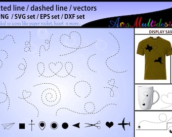 Conjunto de vectores SVG de líneas discontinuas: gráficos de líneas punteadas (descarga digital)