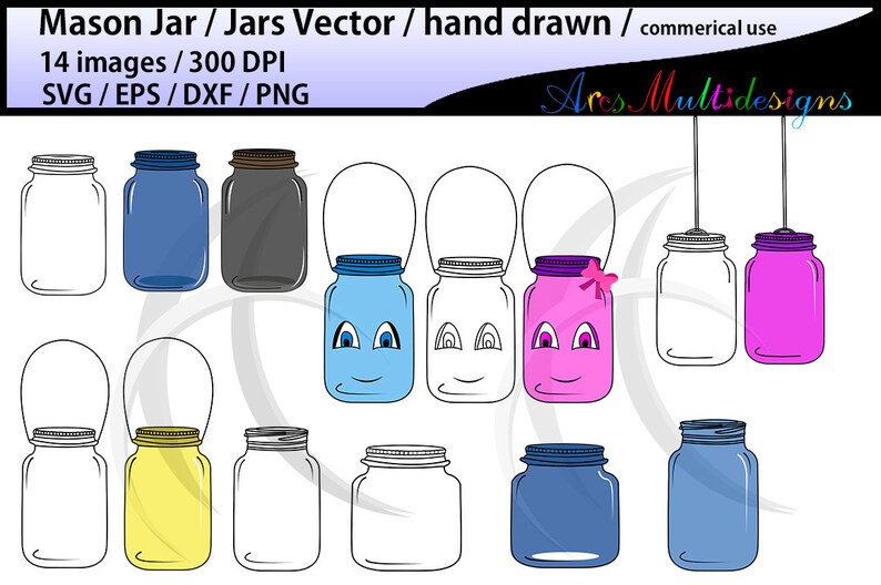 Mason jar clipart set hand drawn mason jar clipart mason jar SVG EPS DXF Png mason jar silhouette commercial and personal use vector