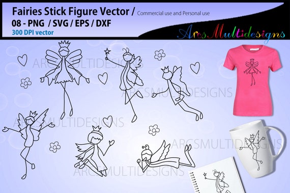 stick figure fairies / stick figure fairy silhouette / fairies outline / vector fairy / stick figures Il_570xn