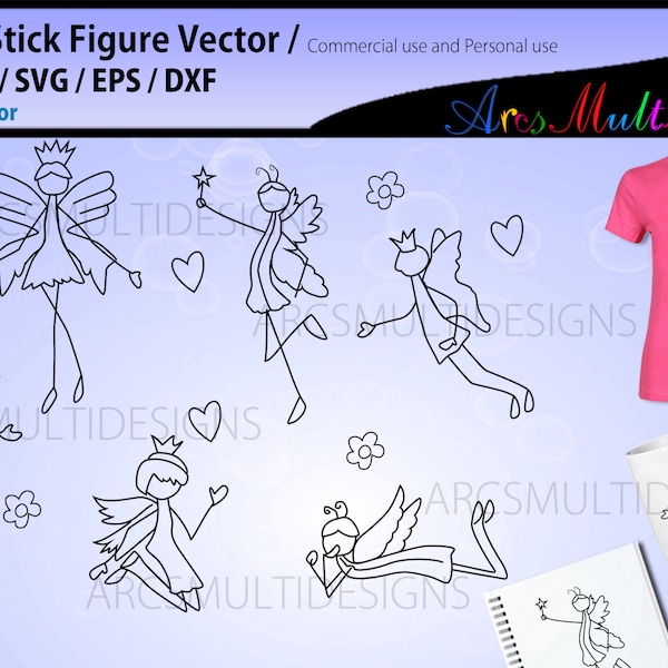 stick figure fairies / stick figure fairy silhouette / fairies outline / vector fairy / stick figures