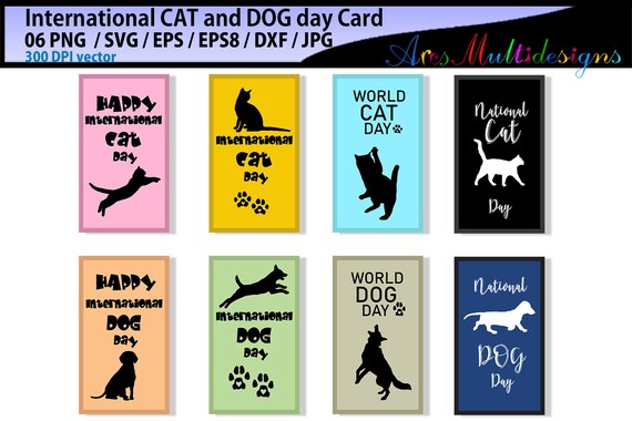 International CAT day / International DOG day / vector cards / cat day svg card / cat day eps card / dog day svg card / dog day eps card Il_570xn
